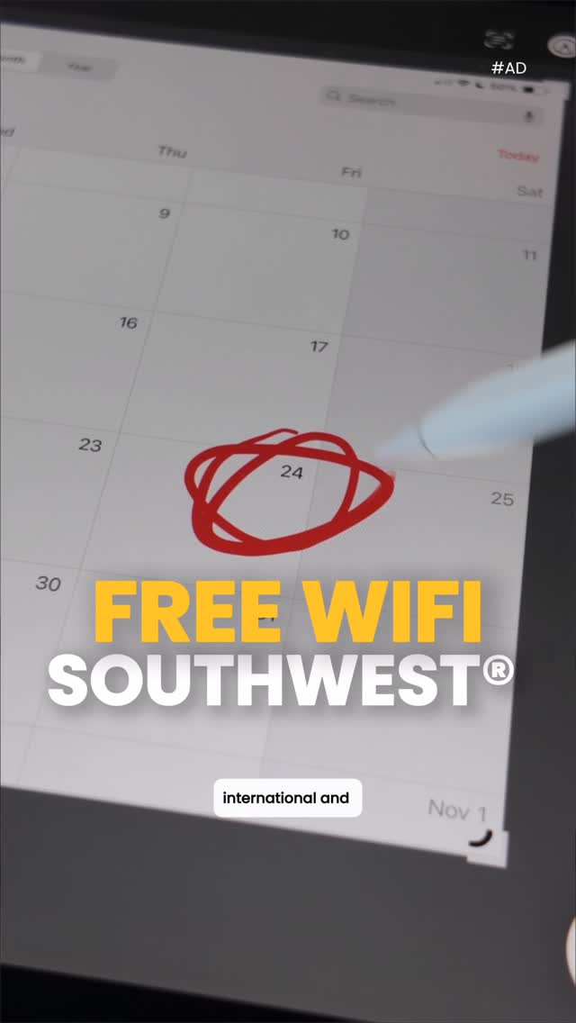 Instagram post by @maxmilespoints for Southwest Airlines. Caption reads: 🎉FREE Wi-fi on @southwestair flights starting on....