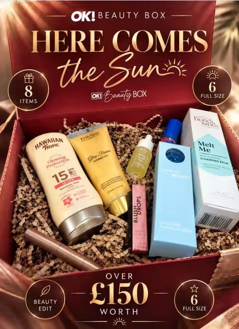 TikTok post by @a.crafty.notion for OK! Beauty Box. Caption reads: [...] price for luxury beauty brand items @OK!....