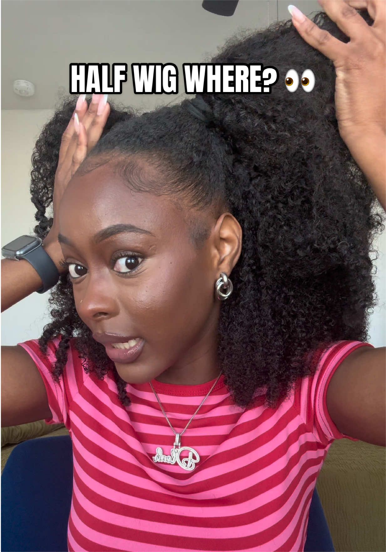 TikTok post by @purelydleah for ISEE Hair. Caption reads: 😍😍 *chefs kiss* @ISEEHAIR #afrocurlyhalfwig....