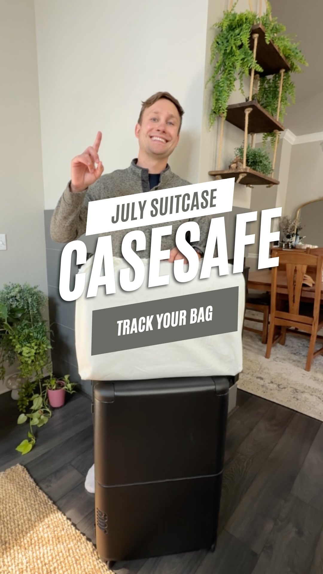 Instagram post by @pointspat for July. Caption reads: [...] World’s First Trackable Suitcase 🧳....