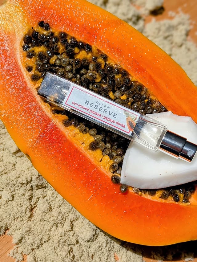 Instagram post by @april.tries.it for CLEAN Beauty Collective. Caption reads: ✨ A tropical fruit inspired gourmand?! Sign me up!....