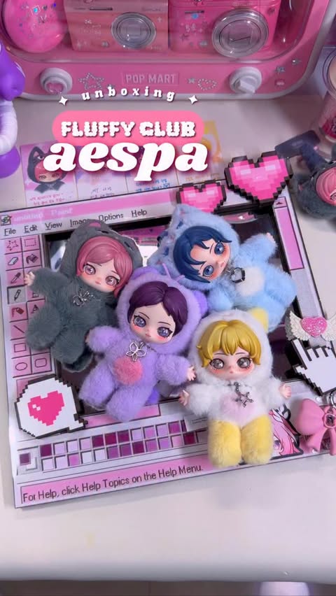 Instagram post by @elyxirine for POP MART. Caption reads: [...] Club plush dolls !! 👀💜 gfted by @popmart....