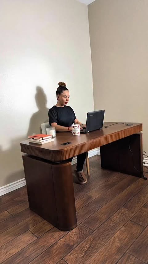 Instagram post by @withlaliku for Hulalahome. Caption reads: A minimal, modern, and functional workspace means....