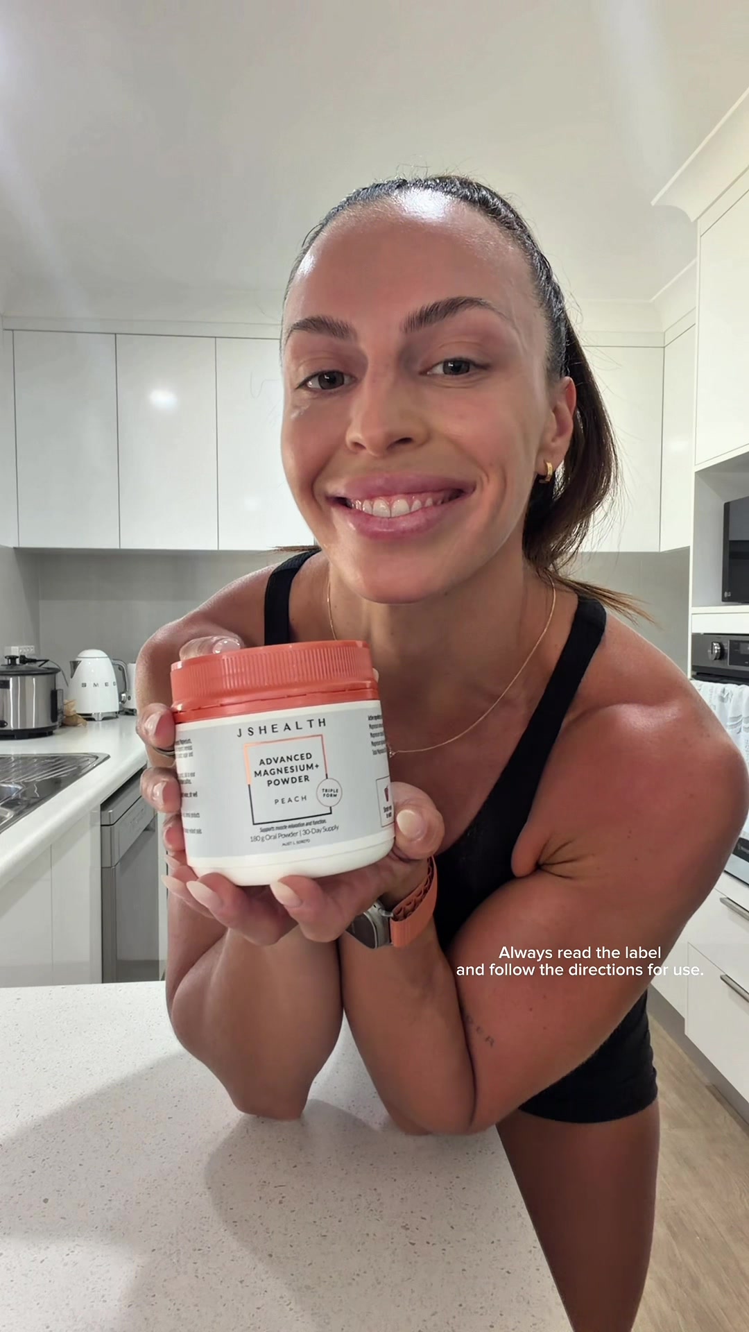 TikTok post by @lauraashleigh for JSHealth Vitamins. Caption reads: NEW 🍑 flavour  JSHealth Magnesium Powder is now....