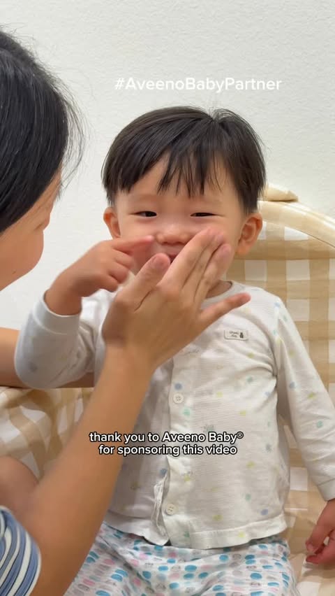 Instagram post by @esthersoyunpark for AVEENO Baby. Caption reads: #AveenoBabyPartner So grateful for products that....