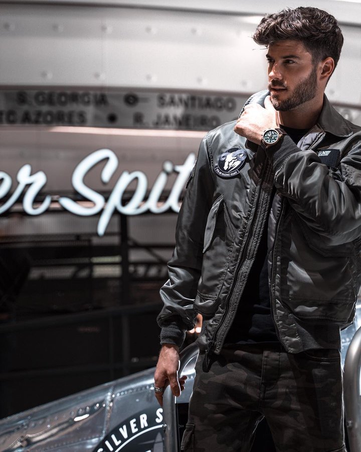 Instagram post by @kevinlutolf for LA Models. Caption reads: IWC ⏱ PILOT‘S WATCH CHRONOGRAPH SPITFIRE

The new....