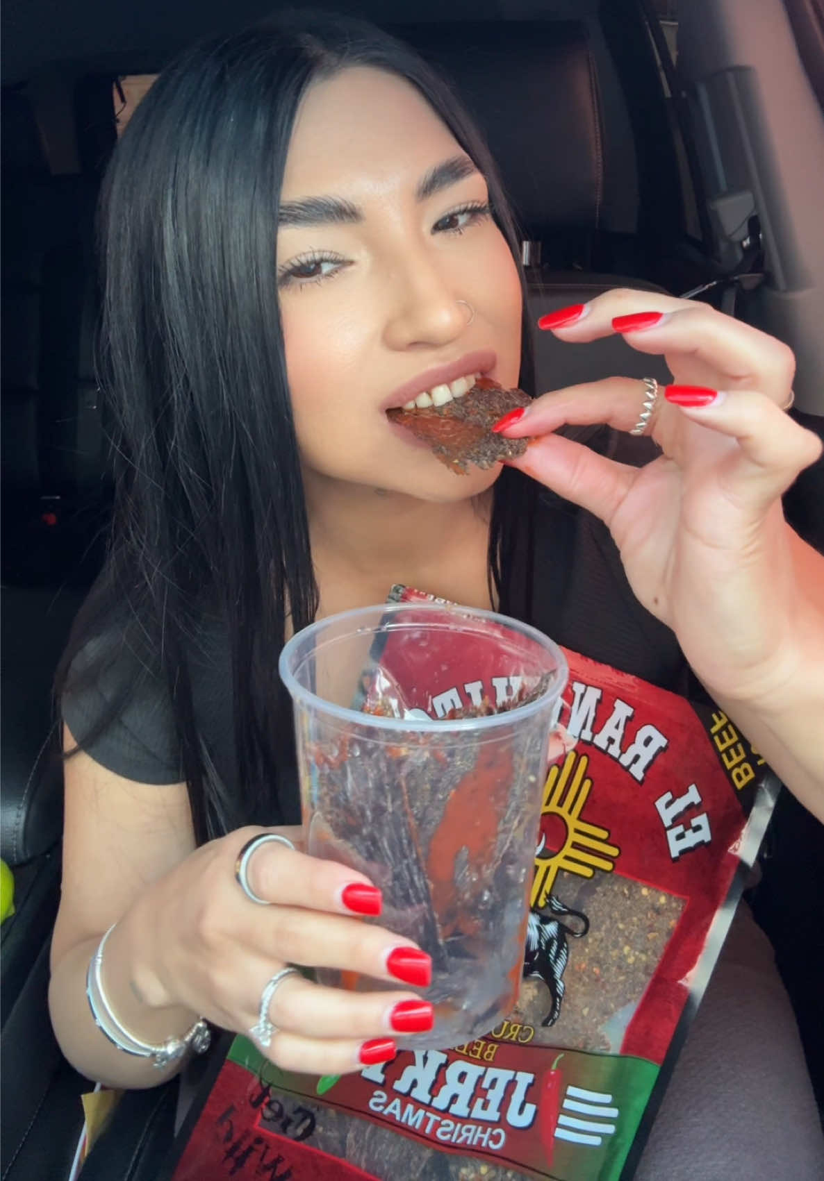 TikTok post by @acostaa.fam for El Ranchito Jerky. Caption reads: [...] one is a little Spiccccyyyy 😮‍💨🤤@El....