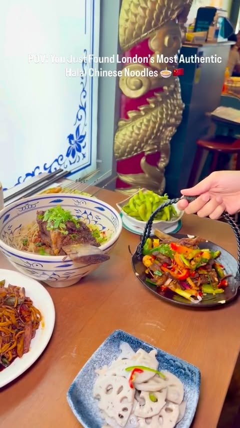 Instagram post by @foodies.explores for Europe Travel. Caption reads: If you’re craving authentic halal Chinese food,....