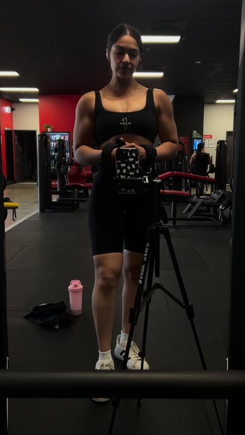 Instagram post by @karina_shah_ for Rule One Proteins. Caption reads: [...] bring it. Sipping everything....