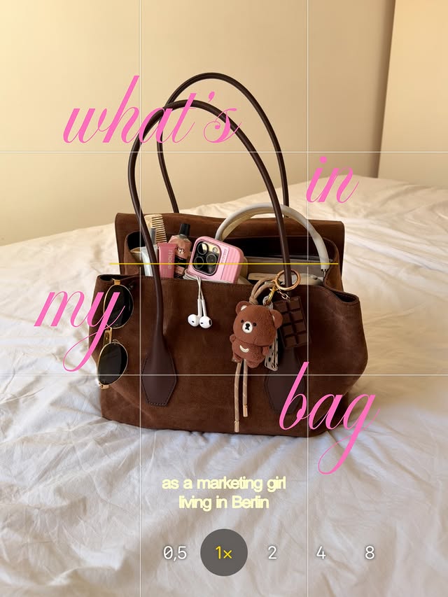 Instagram post by @andy.chajon for Nine West. Caption reads: what's in my bag as marketing girl living in....