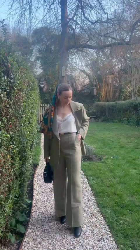Instagram post by @nikki_trevett for stylewe.com. Caption reads: Who’s ready for Cheltenham then 🤎 🐎? Tweed suit....
