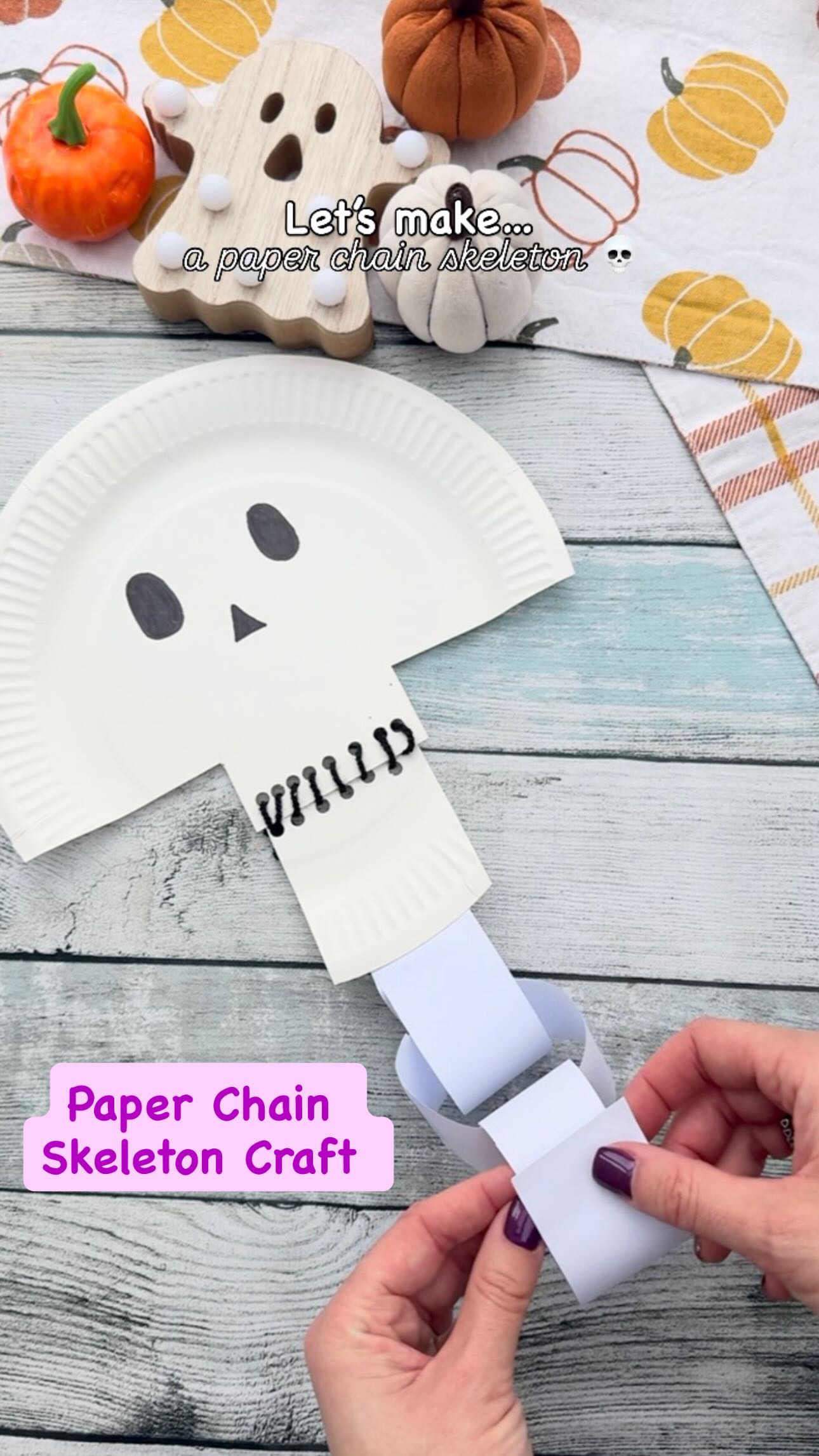 Instagram post by @diary_of_the_dentons for Baker Ross. Caption reads: ad Paper chain Skeleton

Turn spooky into crafty....