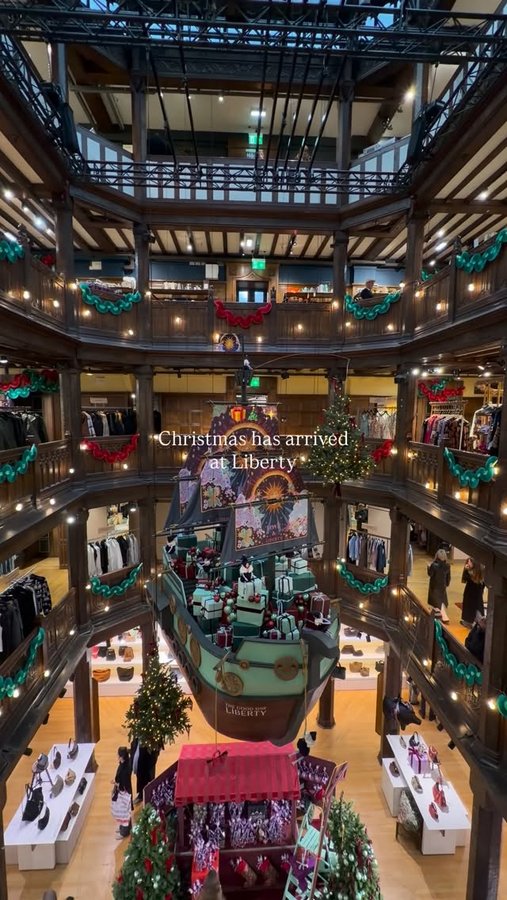 Instagram post by @prettylittlelondon for Liberty London. Caption reads: Christmas has arrived at one of London’s most....