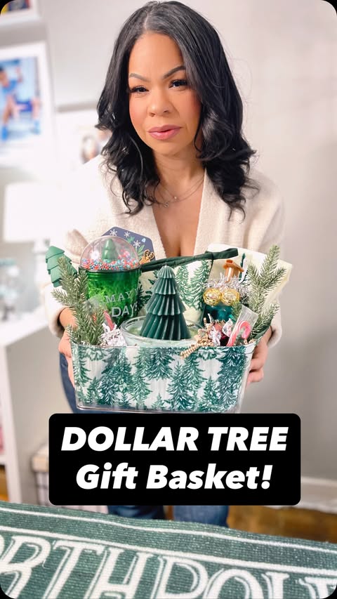 Instagram post by @sensationalfinds for Dollar Tree. Caption reads: Here’s a Dollar Tree Holiday Gift Basket that....