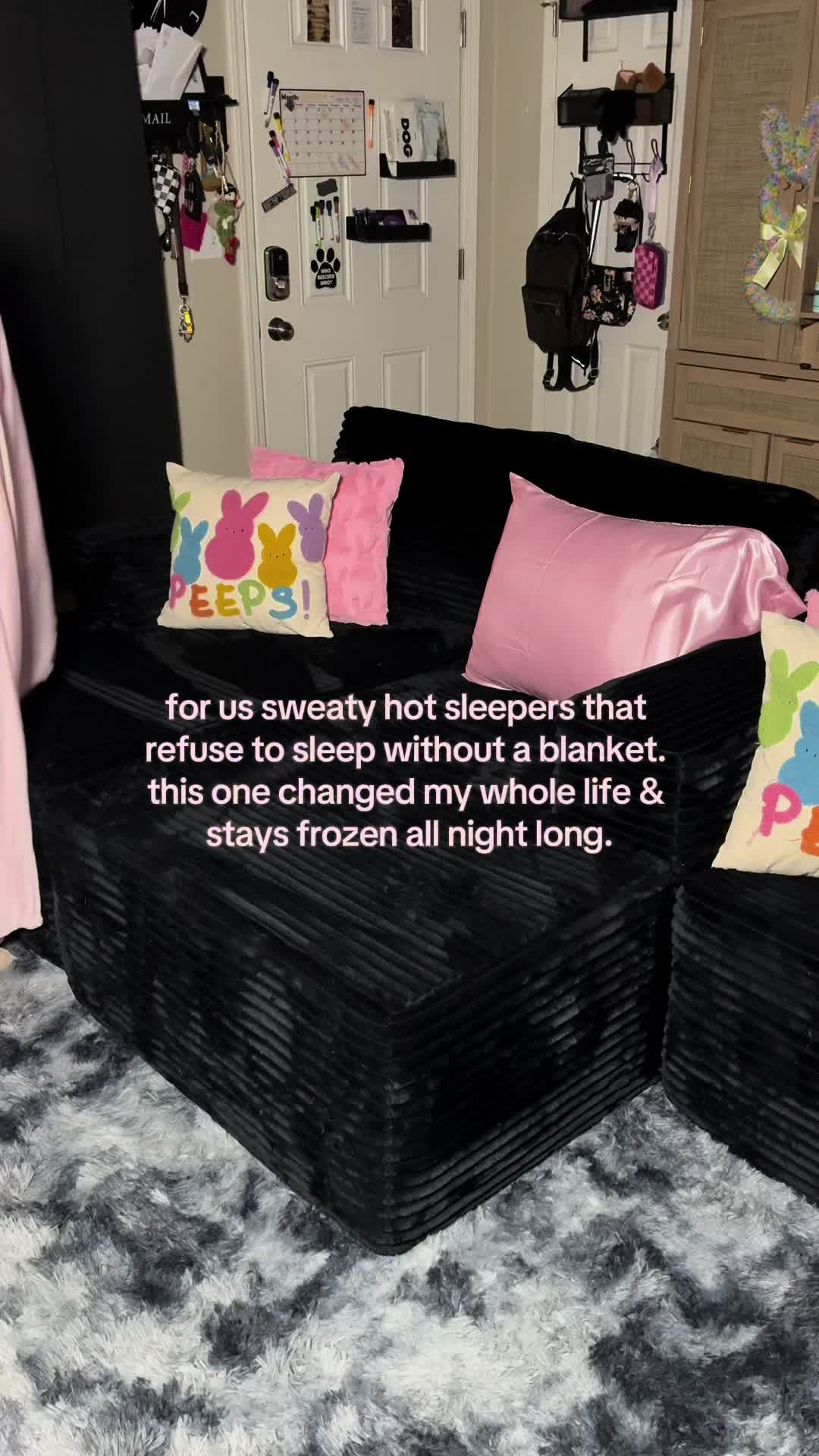 TikTok post by @kai_thedogmother for Bedsure Home. Caption reads: & it’s pink. Give me 50 of em🎀 #coolingblanket....