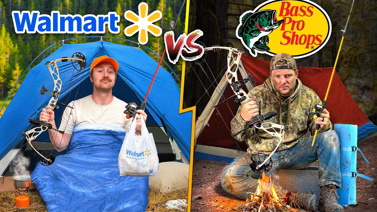 YouTube post by @dudelifeofficial for PDS Debt. Caption reads: Walmart vs. Bass Pro Shops - 3 Day Survival....