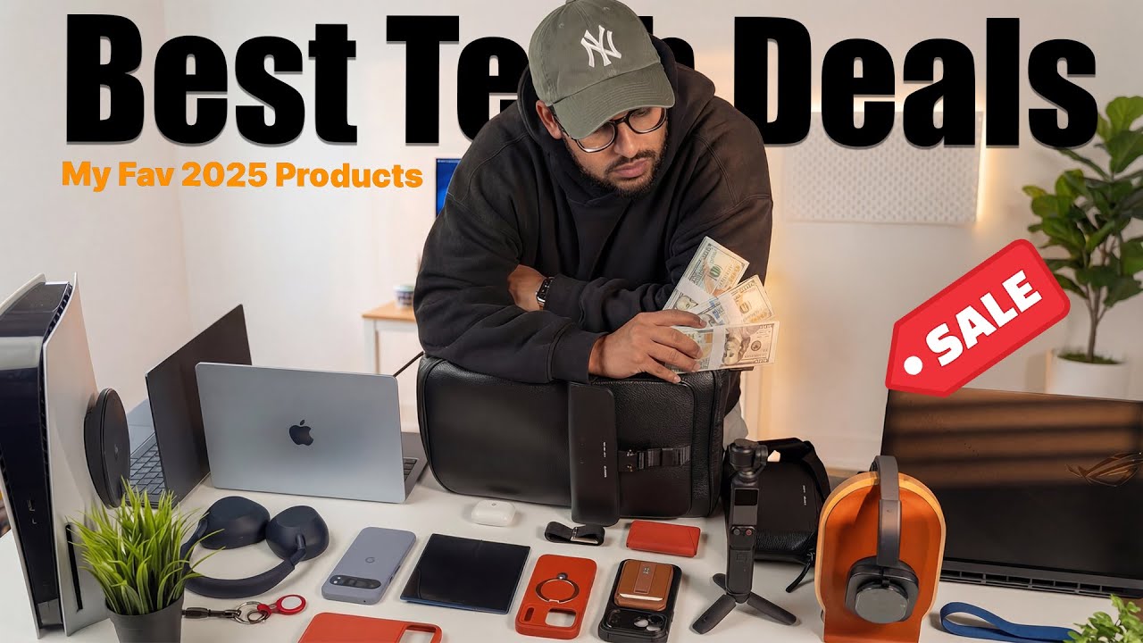YouTube post by @TausifHussain for GRAMS28. Caption reads: My Favorite Tech of 2025 On Sale - The BEST Deals....