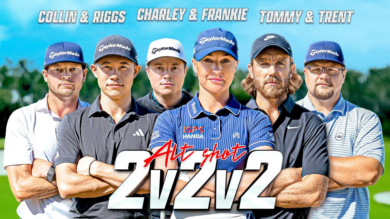 YouTube post by @ForePlayGolf for Golf Galaxy. Caption reads: Funniest Match Ever With Tommy Fleetwood, Collin....