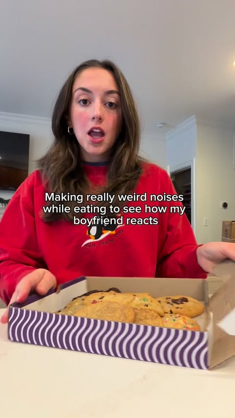 Instagram post by @madzgoetz for Insomnia Cookies. Caption reads: HE WAS ACTUALLY AT A LOSS OF WORDS....