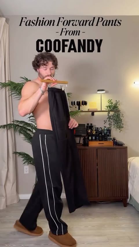 Instagram post by @christian_birkenberger for COOFANDY. Caption reads: Liar liar, these pants are 🔥 👖&🩴 :....