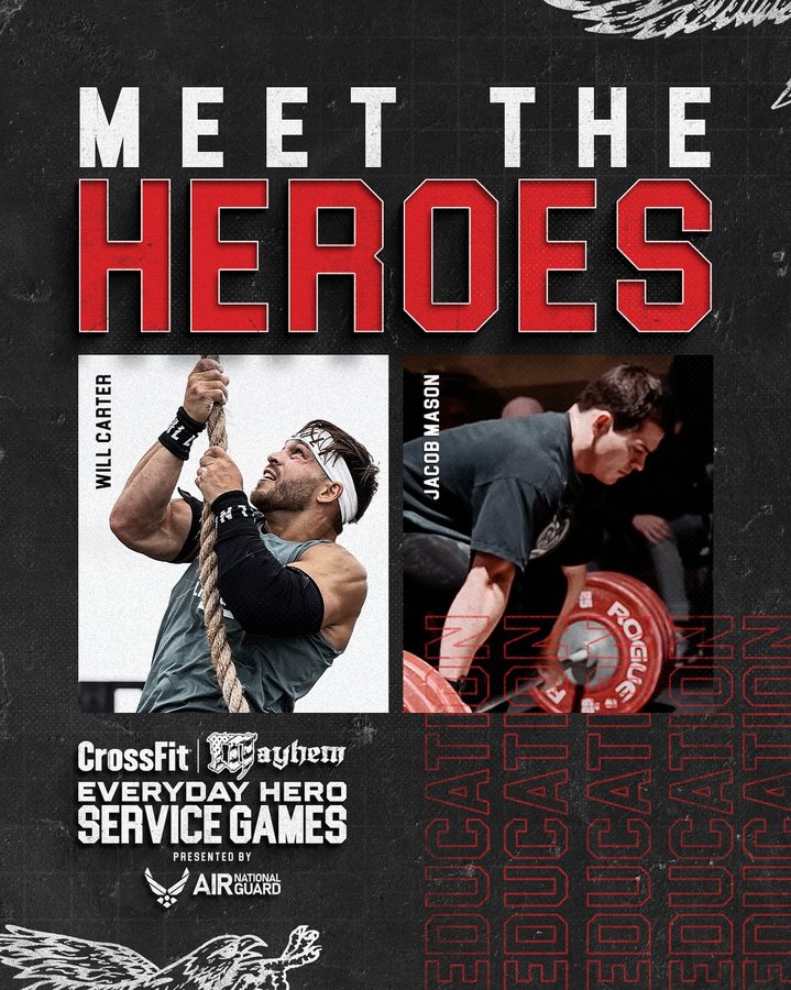 Instagram post by @airnationalguardrecruiting for CrossFit. Caption reads: Meet the Heroes Series: Educator Men’s Team 📝📘....