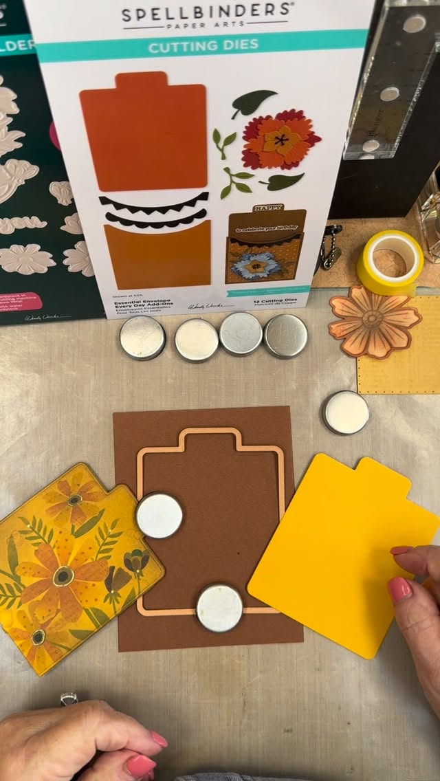 Instagram post by @wendyvecchi for Spellbinders Paper Arts. Caption reads: #tiptuesday time. With only 1 die, we can make....