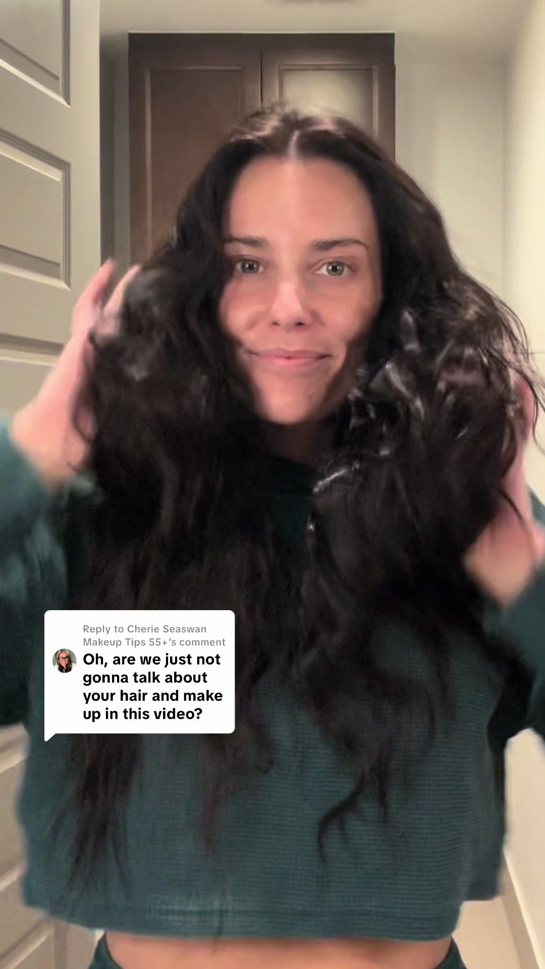 TikTok post by @alexeducatedmess for Color Wow Hair. Caption reads: Replying to @Cherie Seaswan Makeup Tips 55+  POV....