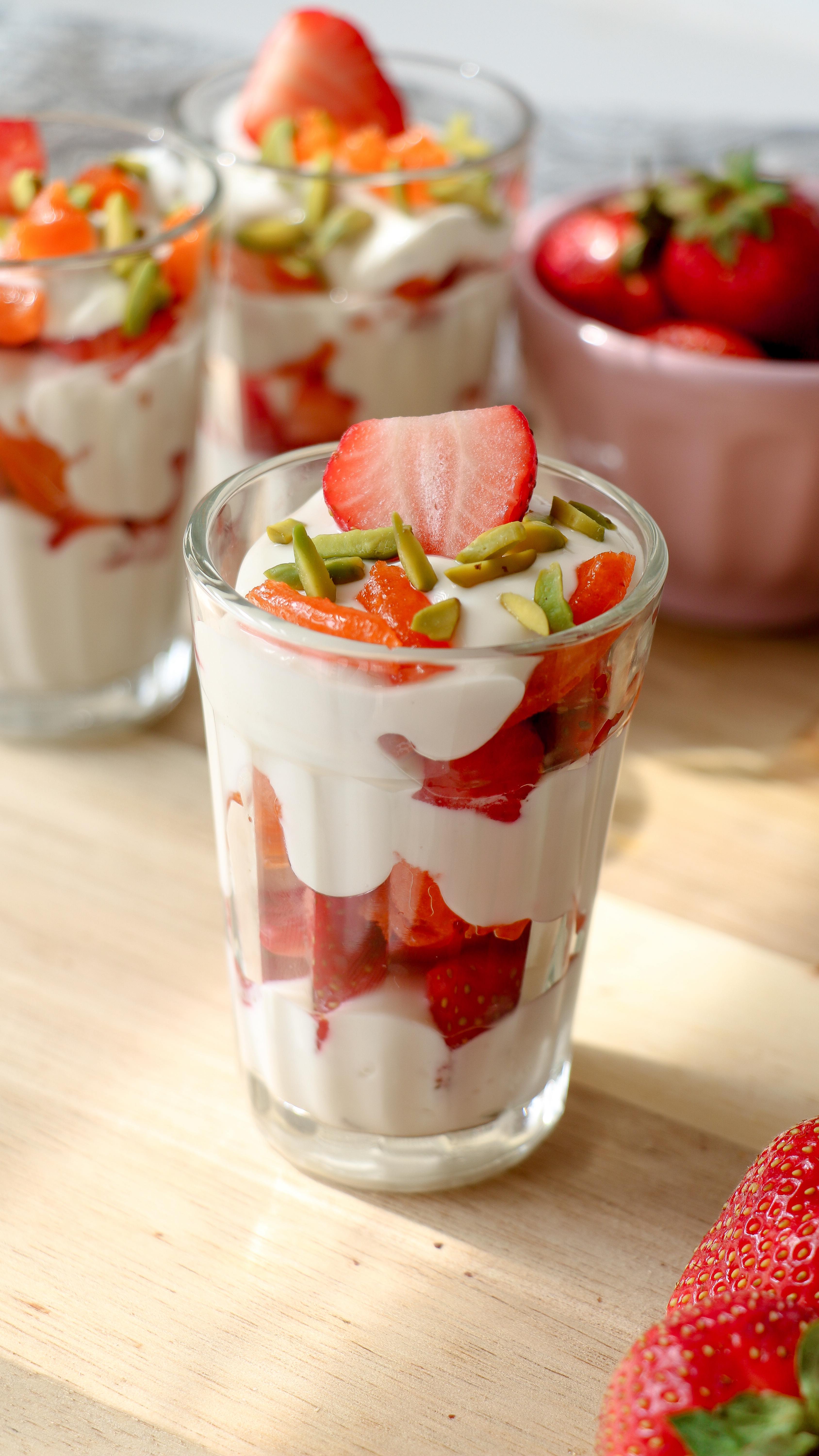 Instagram post by @aliabakesto for California Strawberries. Caption reads: Strawberry Jalebi Parfait

#ad Cardamom in the....