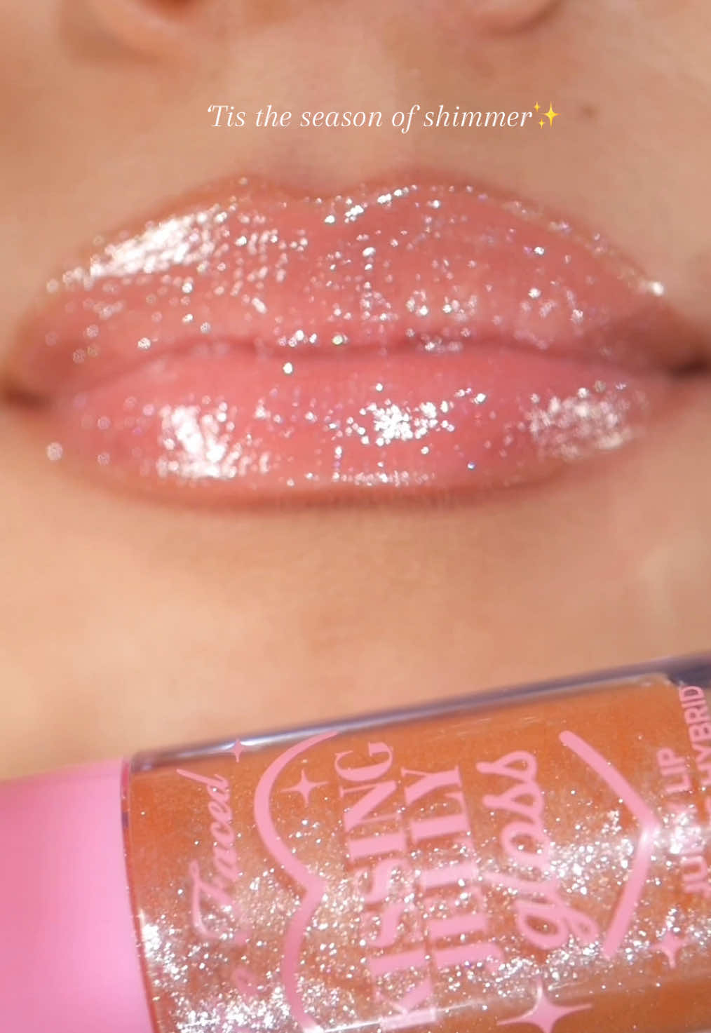 TikTok post by @miabgalvan for Too Faced. Caption reads: @Too Faced kissing jelly gloss in cream soda✨....