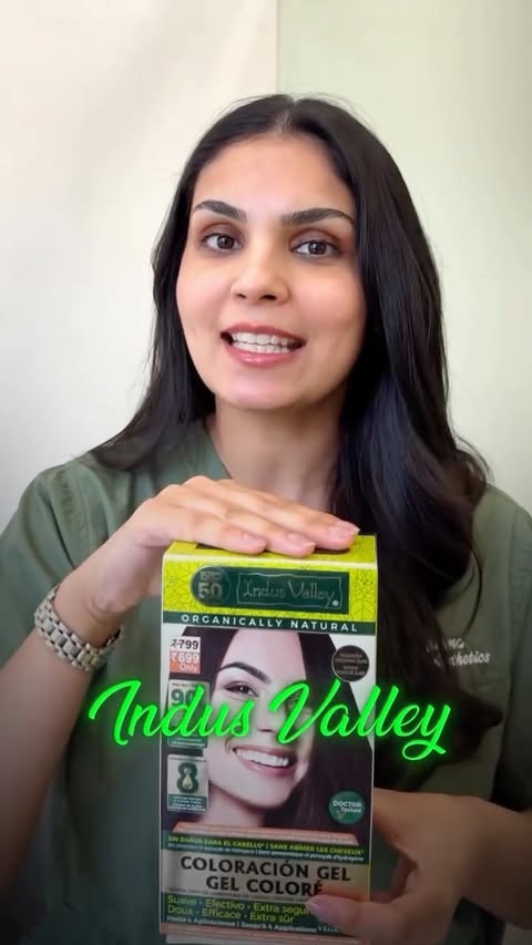 Instagram post by @dr.garimasehrawat for Indus Valley Organic Beauty. Caption reads: Many regular Hair Colours contain HPO (Hydrogen....