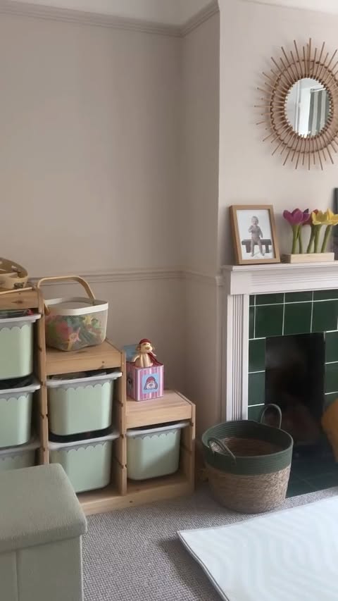 Instagram post by @our.little.first.home for Nursery Stickers. Caption reads: [...] Trofast units using stickers from....