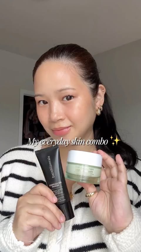 Instagram post by @elisekatrinavdd for bareMinerals. Caption reads: [...] kind of everyday skin combo 🤍✨ The....