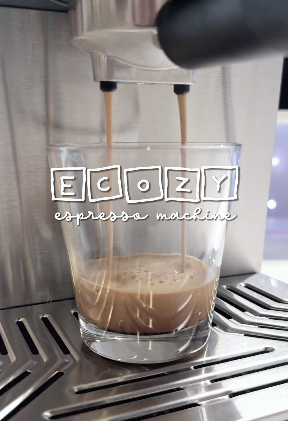TikTok post by @efferdescent for ecozy Appliances. Caption reads: [...] make the perfect espresso shot 🤩 @ecozy....