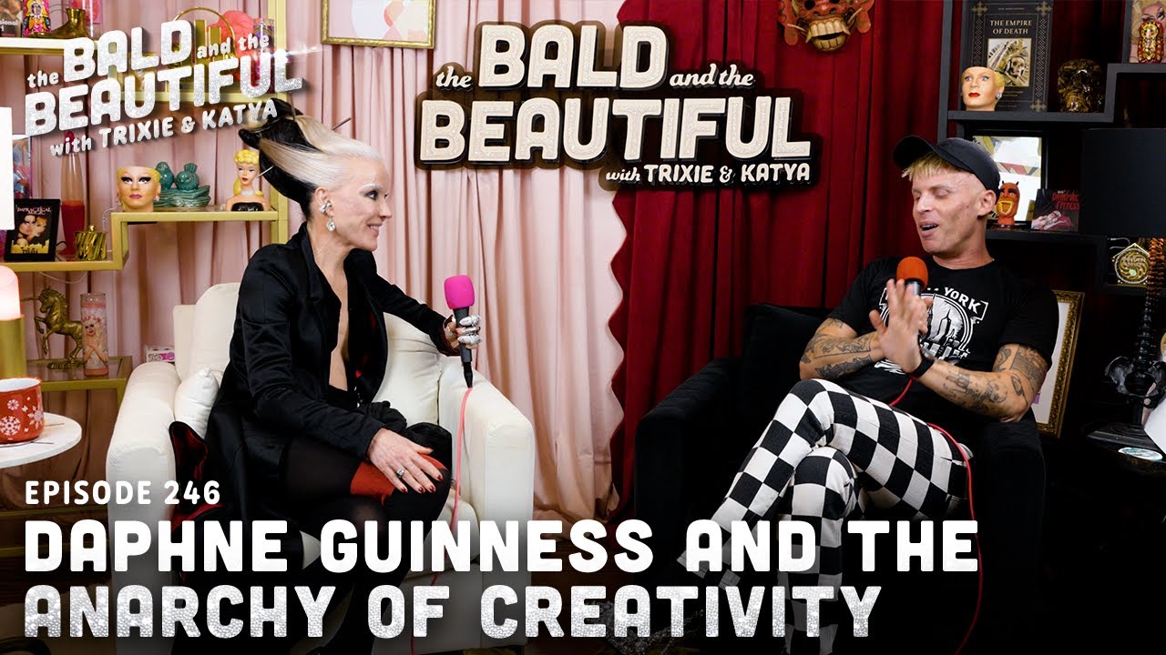 YouTube post by @katyaandtrixie for 1800 Contacts. Caption reads: Daphne Guinness and the Anarchy of Creativity with....