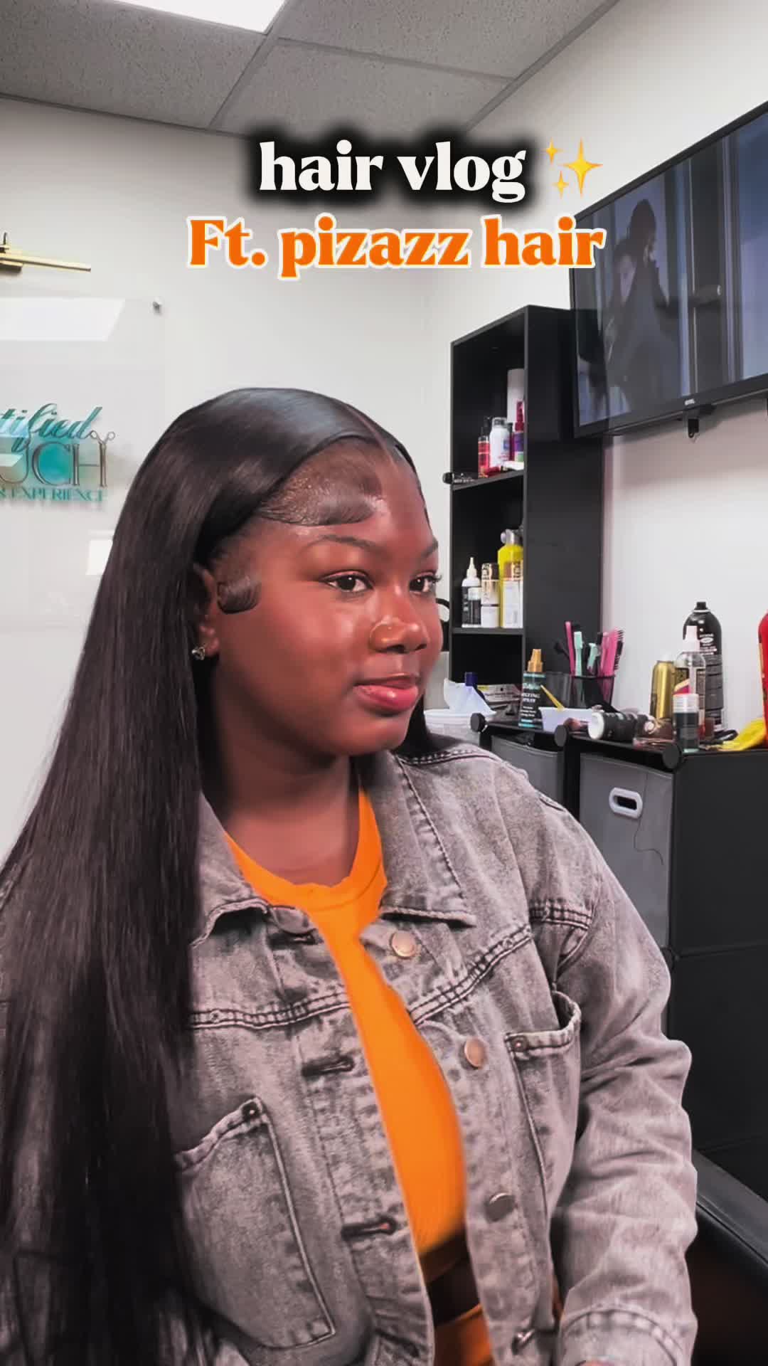 TikTok post by @shaliahpollock for Pizazz Hair. Caption reads: Pizazz hair wig 13x6 frontal wig 28 inch 🔥 its....