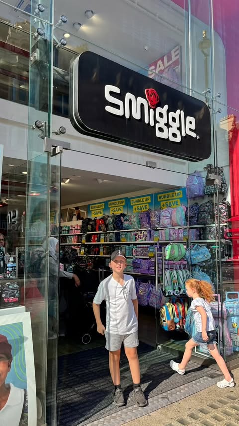 Instagram post by @george_and_mummy_2022 for Smiggle. Caption reads: AD | GIFTED Smiggle Oxford Street We headed into....