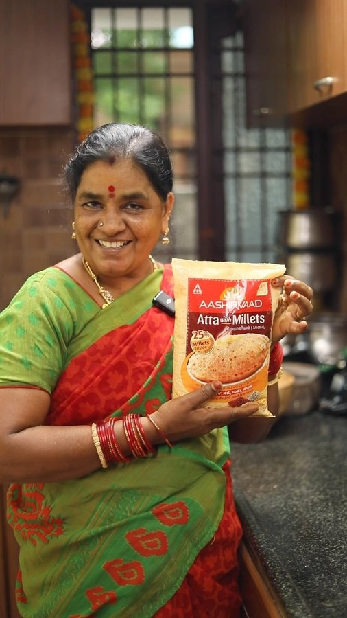 Instagram post by @lattoskitchen for Happy Tummy. Caption reads: Goodness of Kelvaragu (Ragi), Solam (Jowar),Kambu....