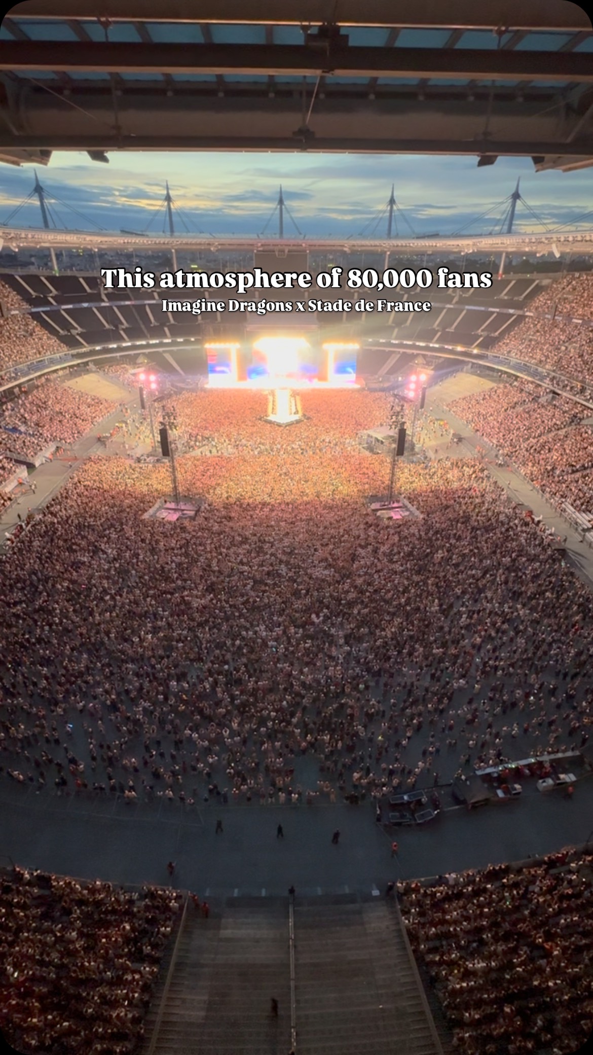 Instagram post by @stadefrance for Live Nation. Caption reads: What an incredible concert : Imagine Dragons at....