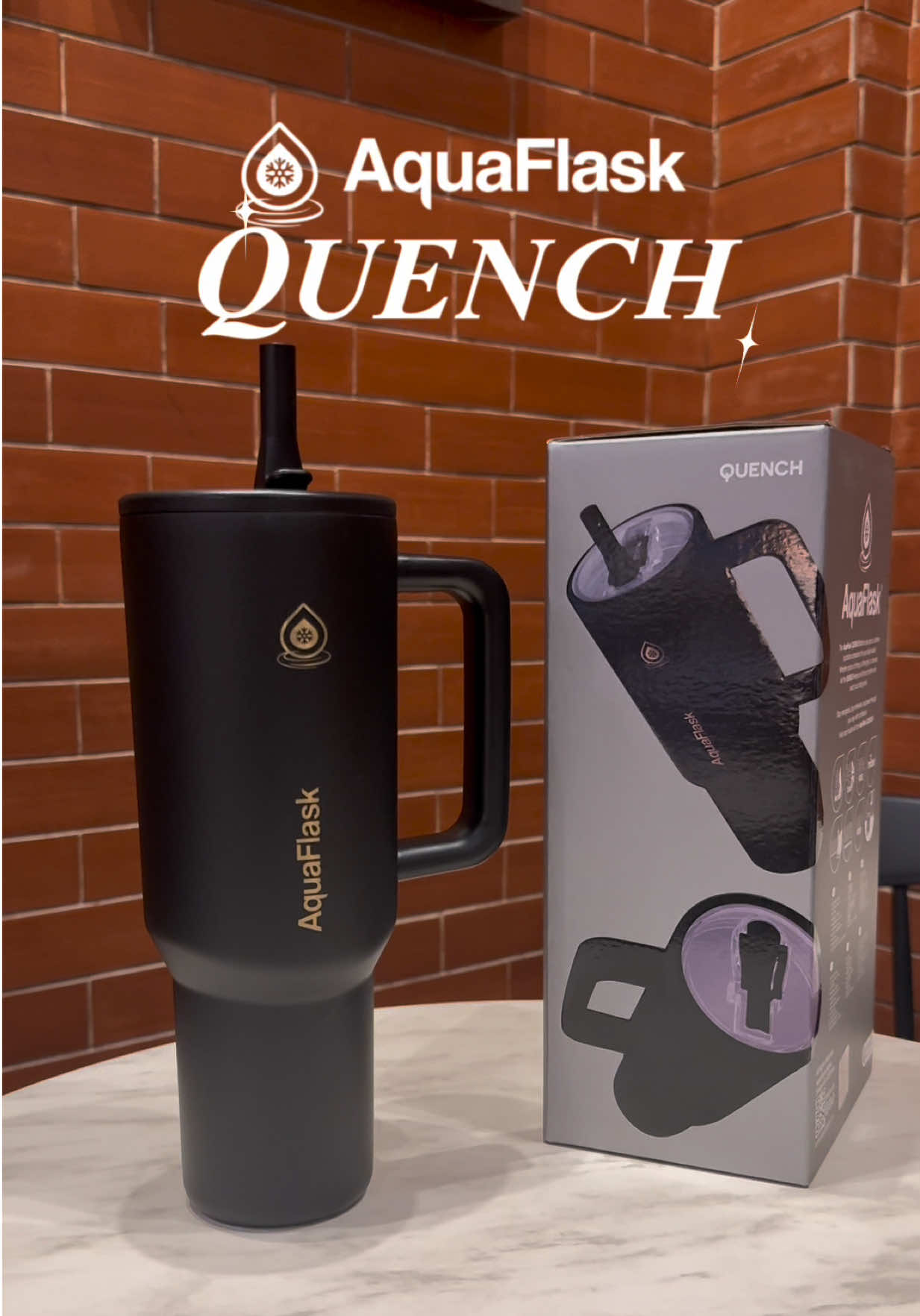 TikTok post by @mariya.huwan for AquaFlask. Caption reads: Meet your new hydration crush — AquaFlask Quence!....