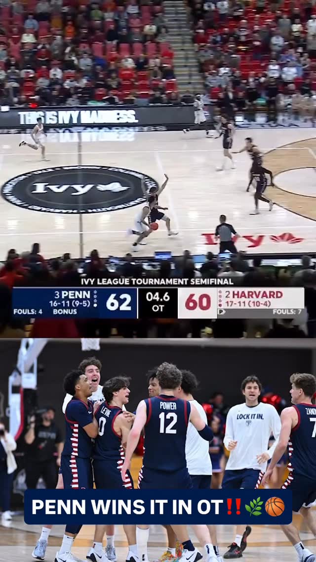Instagram post by @ivyleague for TIAA. Caption reads: [...] in OT with 6.1 left!! 🌿🏀 #IvyMadness |....