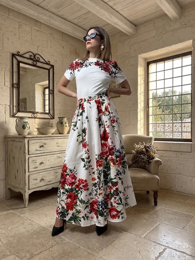 Instagram post by @madamelaurence_ for stylewe.com. Caption reads: Dressed in flowers, surrounded by stone and....