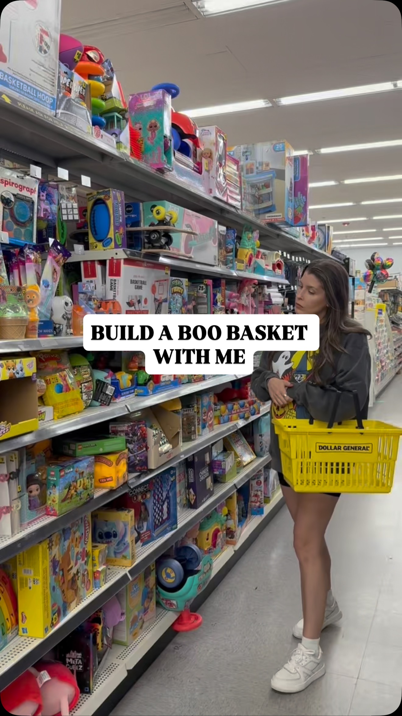 Instagram post by @thekatiebeach for Dollar General. Caption reads: #DollarGeneralPartner Build a Boo Basket with me....
