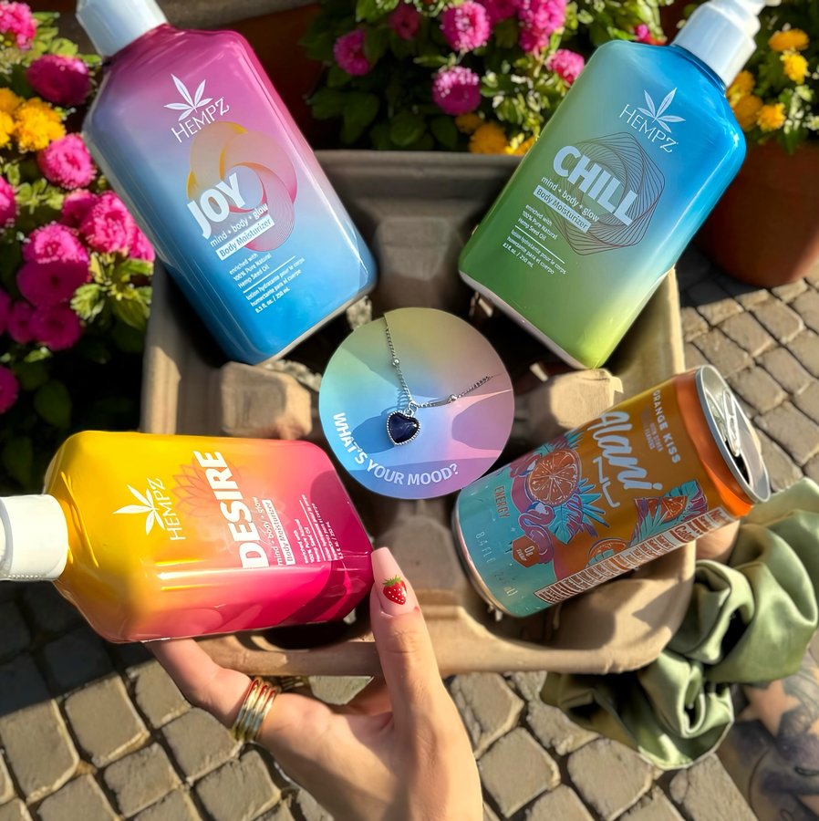 Instagram post by @amanda_roussin for Hempz. Caption reads: POV: your coffee holder’s having a glow-up....