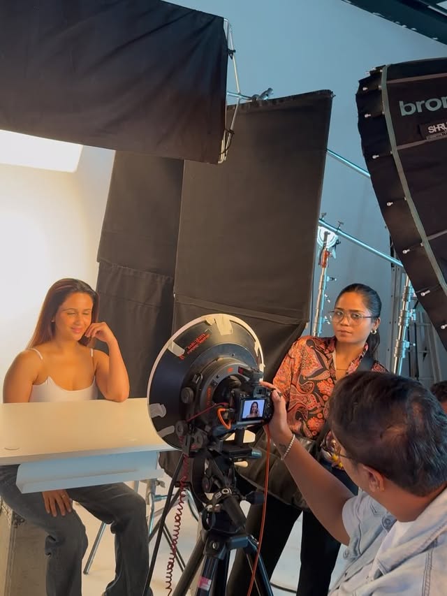 Instagram post by @amaira_c for Nykaa Fashion. Caption reads: #bts Nykaa Campaign.. coming soon to a billboard....
