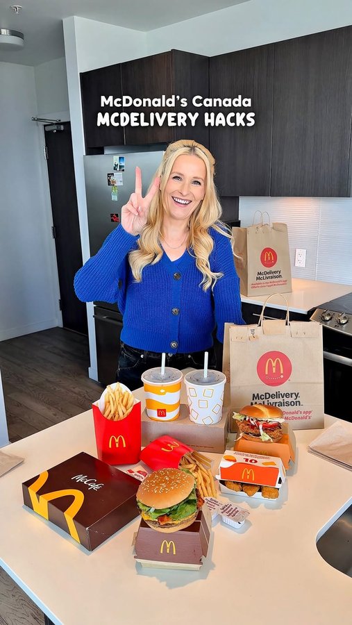 Instagram post by @laura.ullock for McDonald's Canada. Caption reads: *AD NEW @mcdonaldscanada Hack: Every McDelivery....