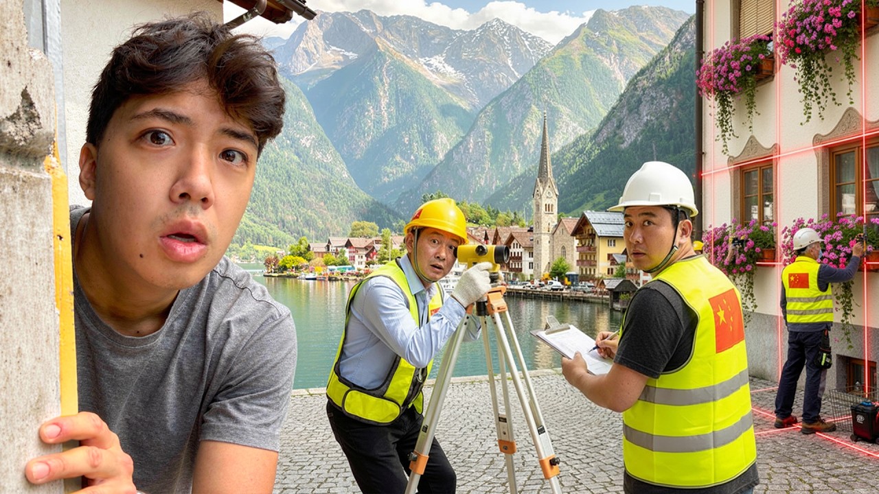 YouTube post by @SELTIXX for Holzkern. Caption reads: Wie China dreist ein Alpen-Dorf 1:1 kopiert hat.