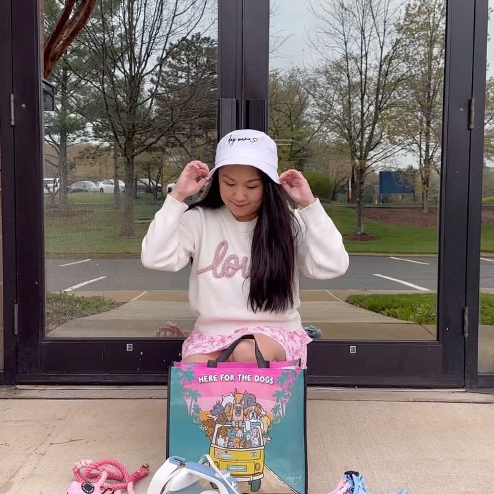 Instagram post by @mayathedox for Sassy Woof. Caption reads: POV: Juggling life as a small business owner & mom....