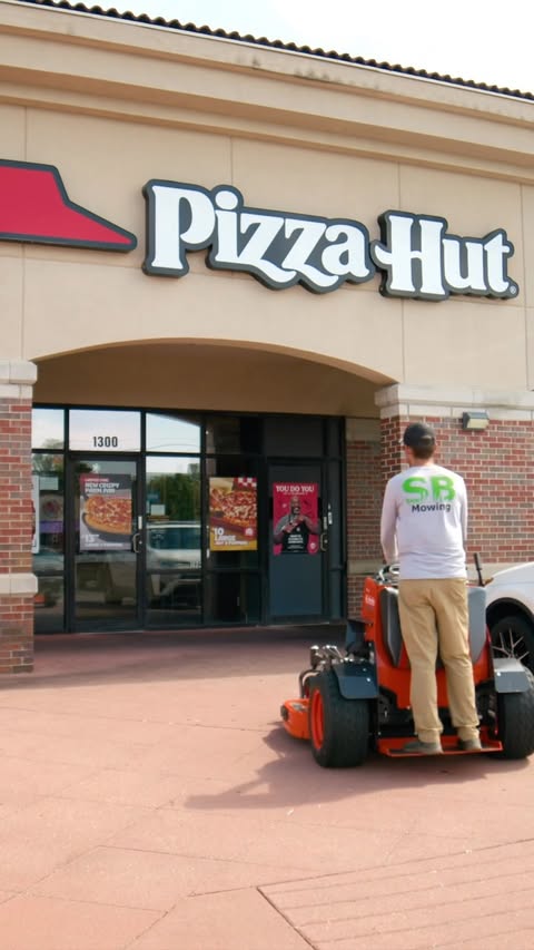 Instagram post by @sbmowing for Pizza Hut. Caption reads: #PizzaHut_Partner From plain grass to gameday! We....