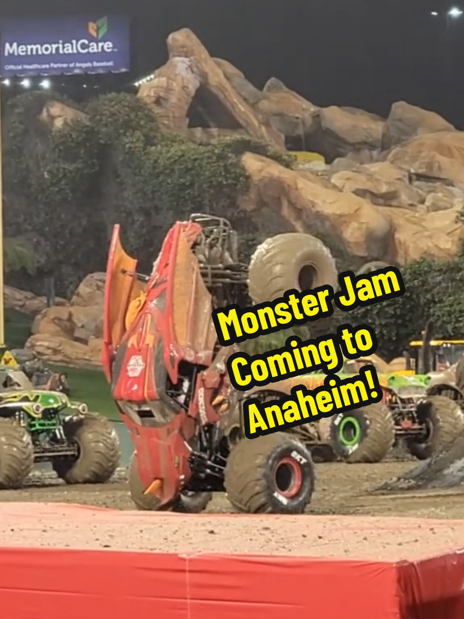 TikTok post by @horsingaroundla for Monster Jam. Caption reads: Anaheim, START YOUR ENGINES! 🚛💥 @Monster Jam is....