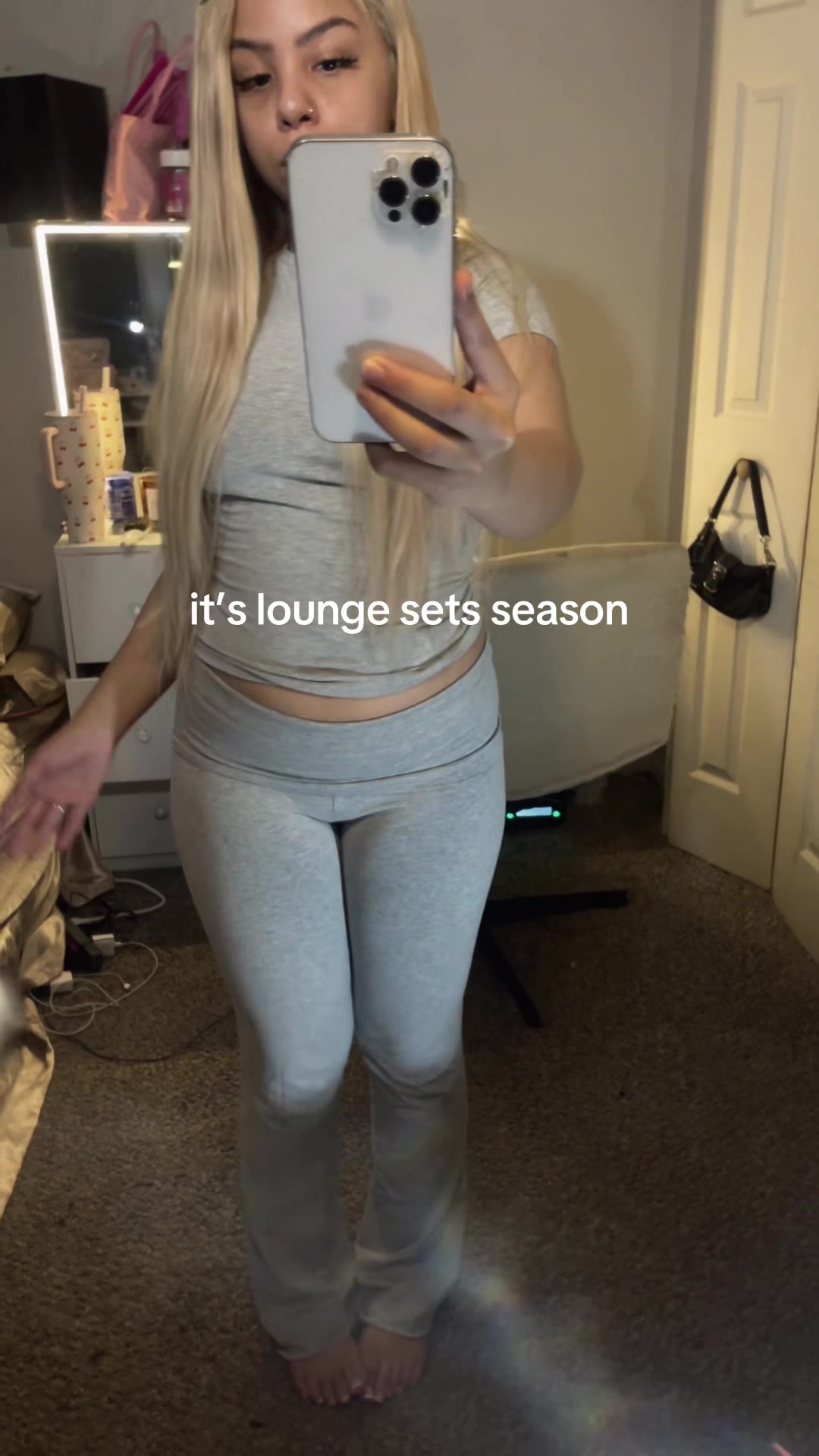 TikTok post by @notjannah05 for PUMIEY. Caption reads: 🩶!! perfect for the fall time @PUMIEY #loungeset .